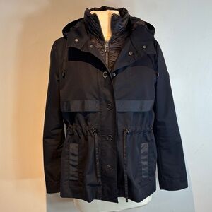 JOOP! Women's navy blue gathered waist peplum rain Jacket zip-out vest sizeUS4